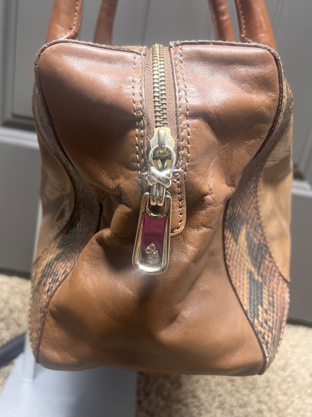 Cole Haan Snakeskin Brown Purse with Orange Interior - Picture 4 of 10
